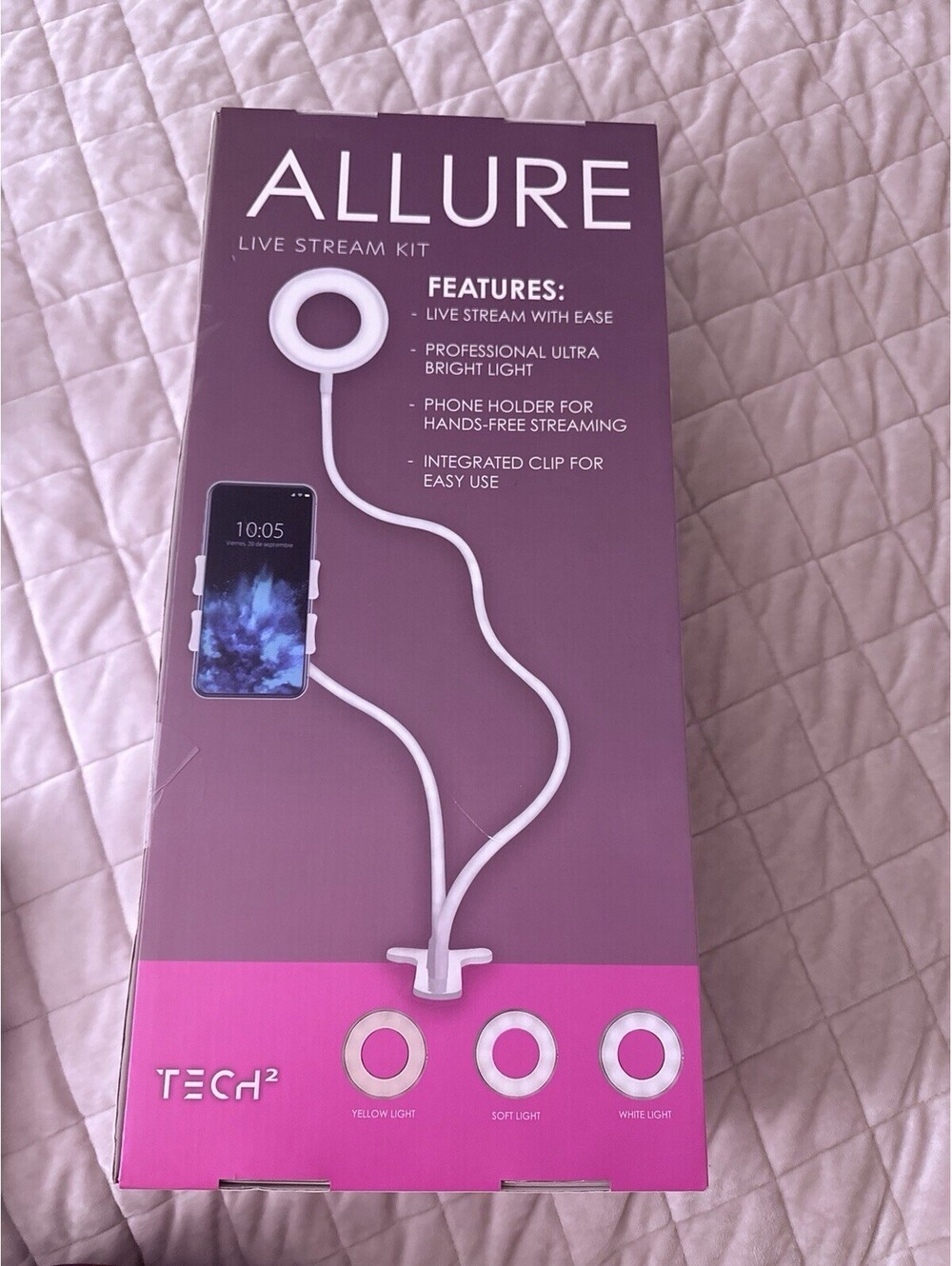 Allure Live Stream Kit Selfie Hands Free Ring Light Phone Holder Integrated Clip